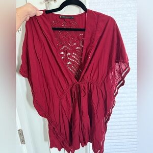 Elegant Burgundy Crochet Women's Swim Cover up